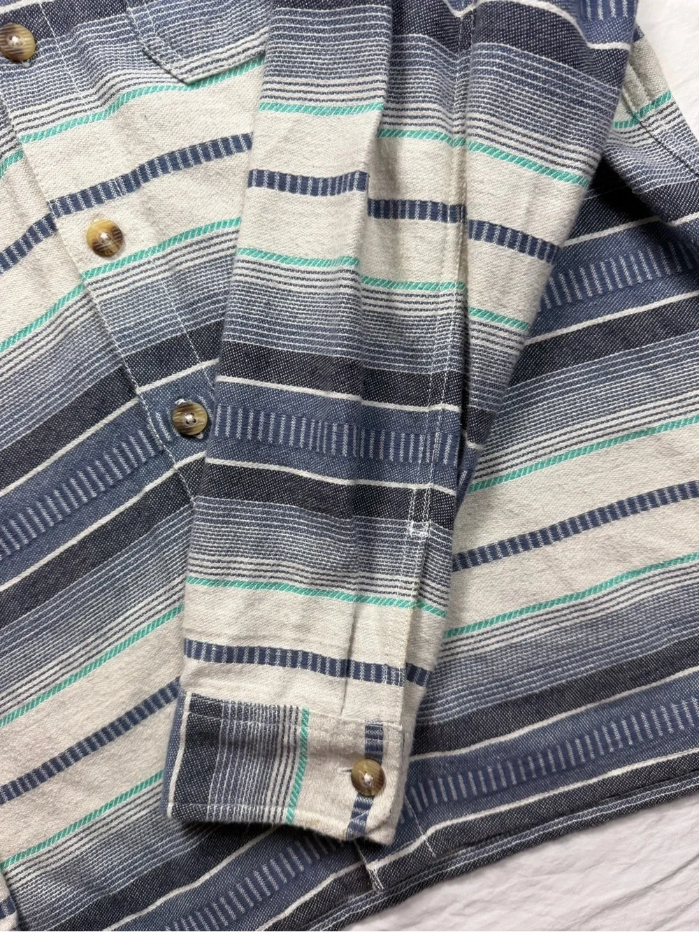 Billabong Striped Button-Up Hooded Shirt Jacket - Blue, Cream, Teal